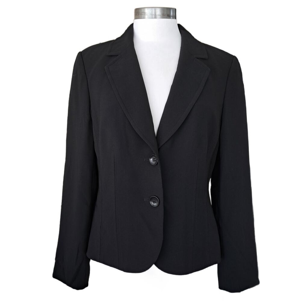 Ann Taylor Classic Black 2-Button Topstitch Blazer Size 8 Workwear Career Jacket